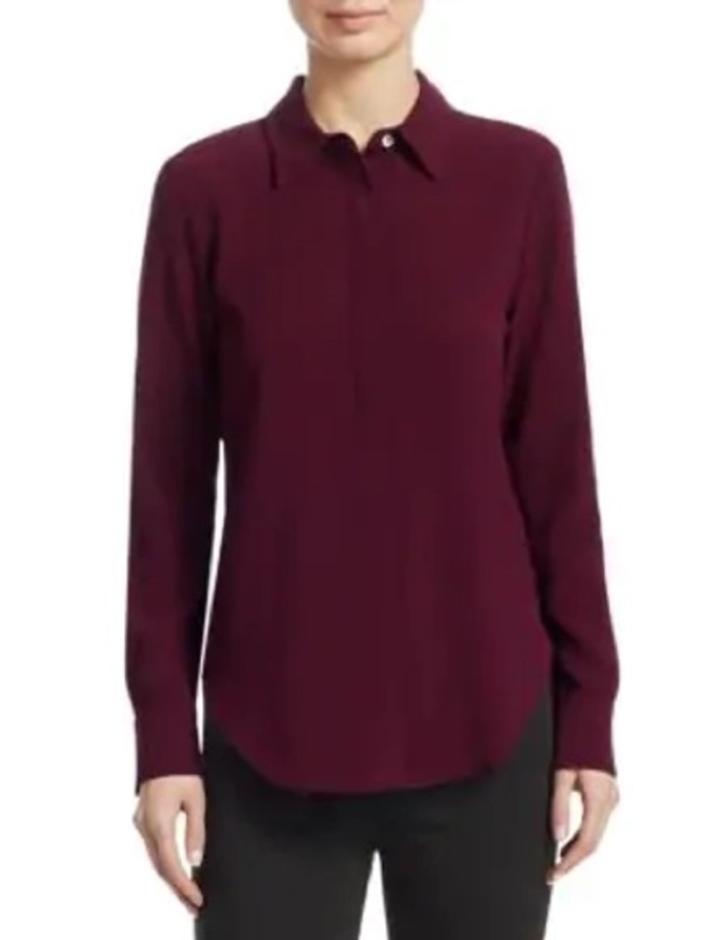 Theory Sunaya Urban Crepe Blouse Shirt Pink Currant Burgundy Size Small Classic